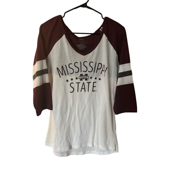 Pressbox Tops - Pressbox MSU Women's White & Burgundy Shirt